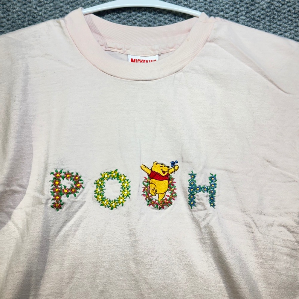 Vintage Mickey Inc Winnie the Pooh Floral Embroidered Pink T-Shirt Made in USA S